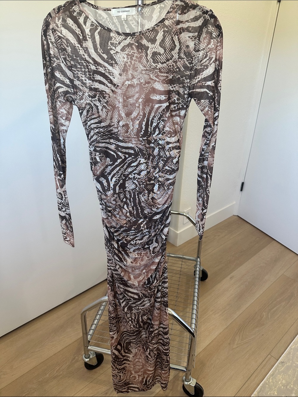 Long Sleeve Brown Animal Print Maxi Dress